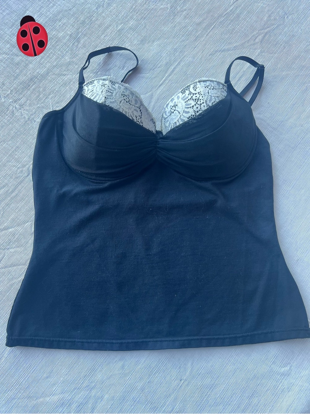 Shape FX Black Camisole with Cream Lace Trim ~ size 8